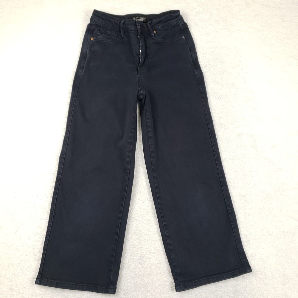 Judy Blue High Waist Wide Leg Jeans Womens 1/25 Black Garment Dyed Stretch